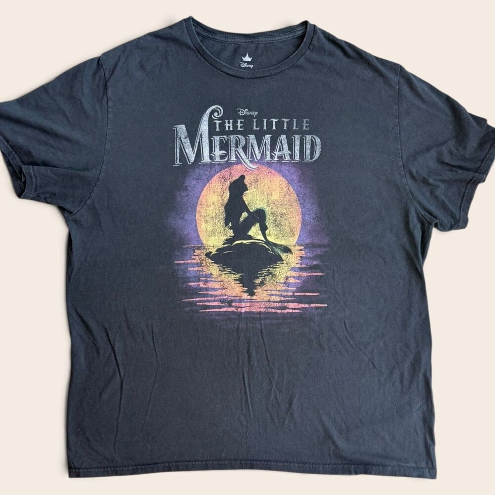 Disney Little Mermaid Ariel Graphic T Shirt 2XL Faded Black Mermaidcore